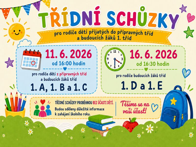 Třídní schůzky pro rodiče budoucích prvňáčků a dětí z přípravných tříd